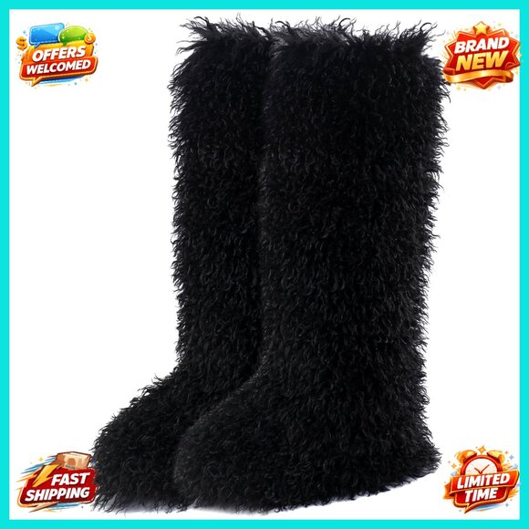 Faux Fur Tall Winter Boots Knee-High Fuzzy Boots for Women